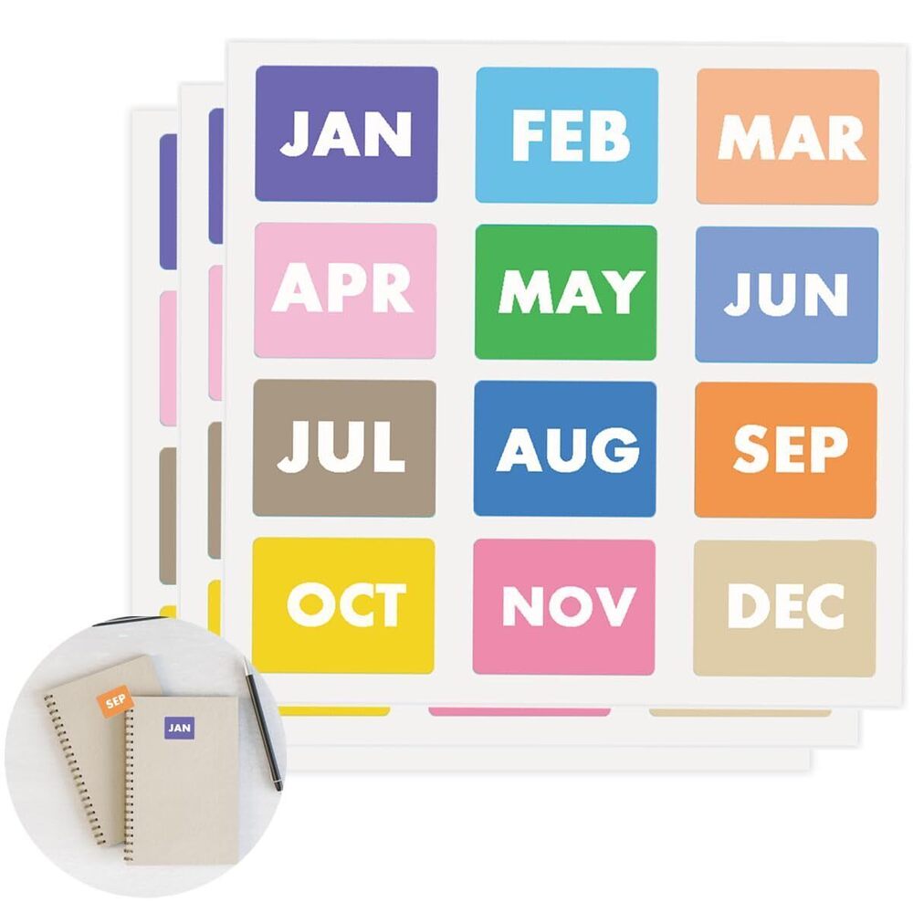 1212 600 Pcs Month Stickers 12 Months of The Year Color Coding Label